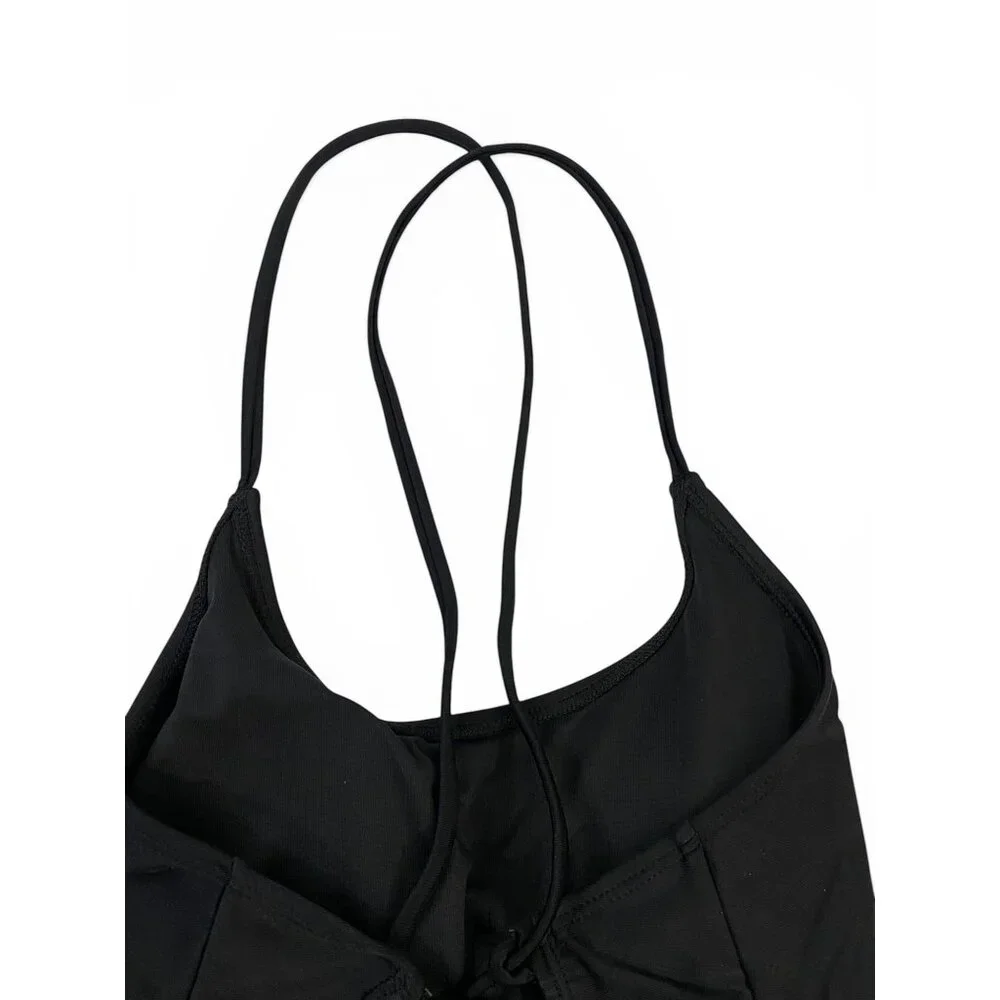 NWT SHEIN Black One Piece Swimsuit Lace Up Crossed Straps Girls Swimwear - Picture 4 of 8
